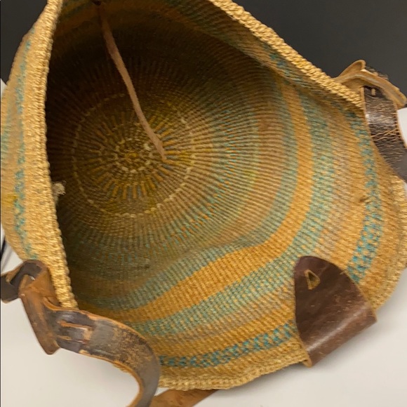 WICKER Raffia Tan Tote Market Leather Strap Flap - Picture 12 of 16